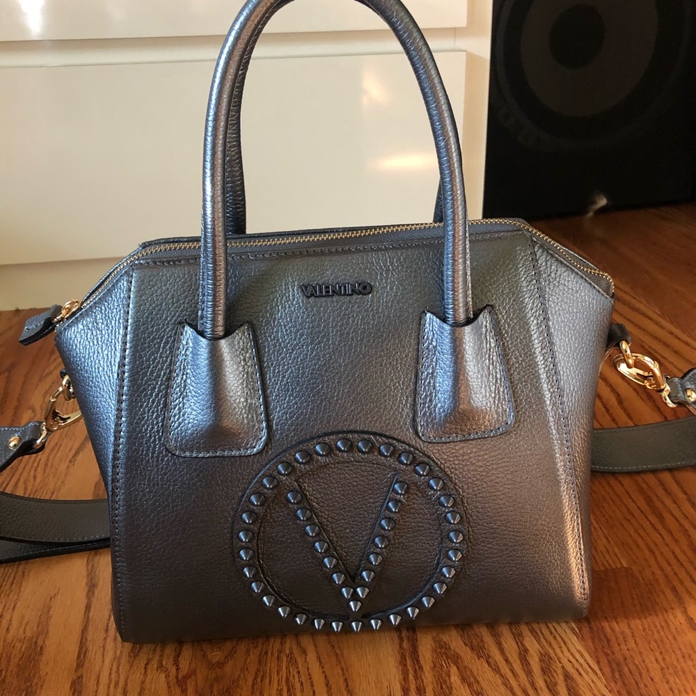 Valentino Studded Pebbled Leather Satchel - Picture 2 of 8